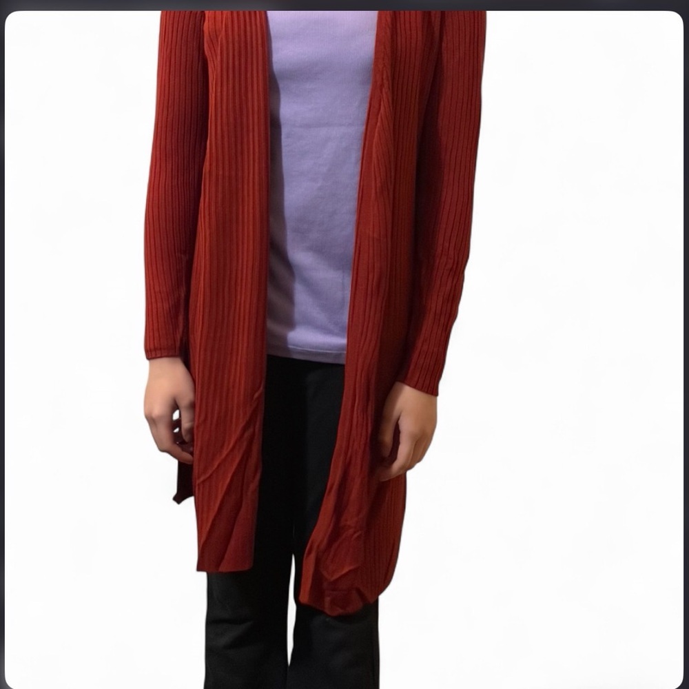 INC International Concepts Red Ribbed Open Cardigan